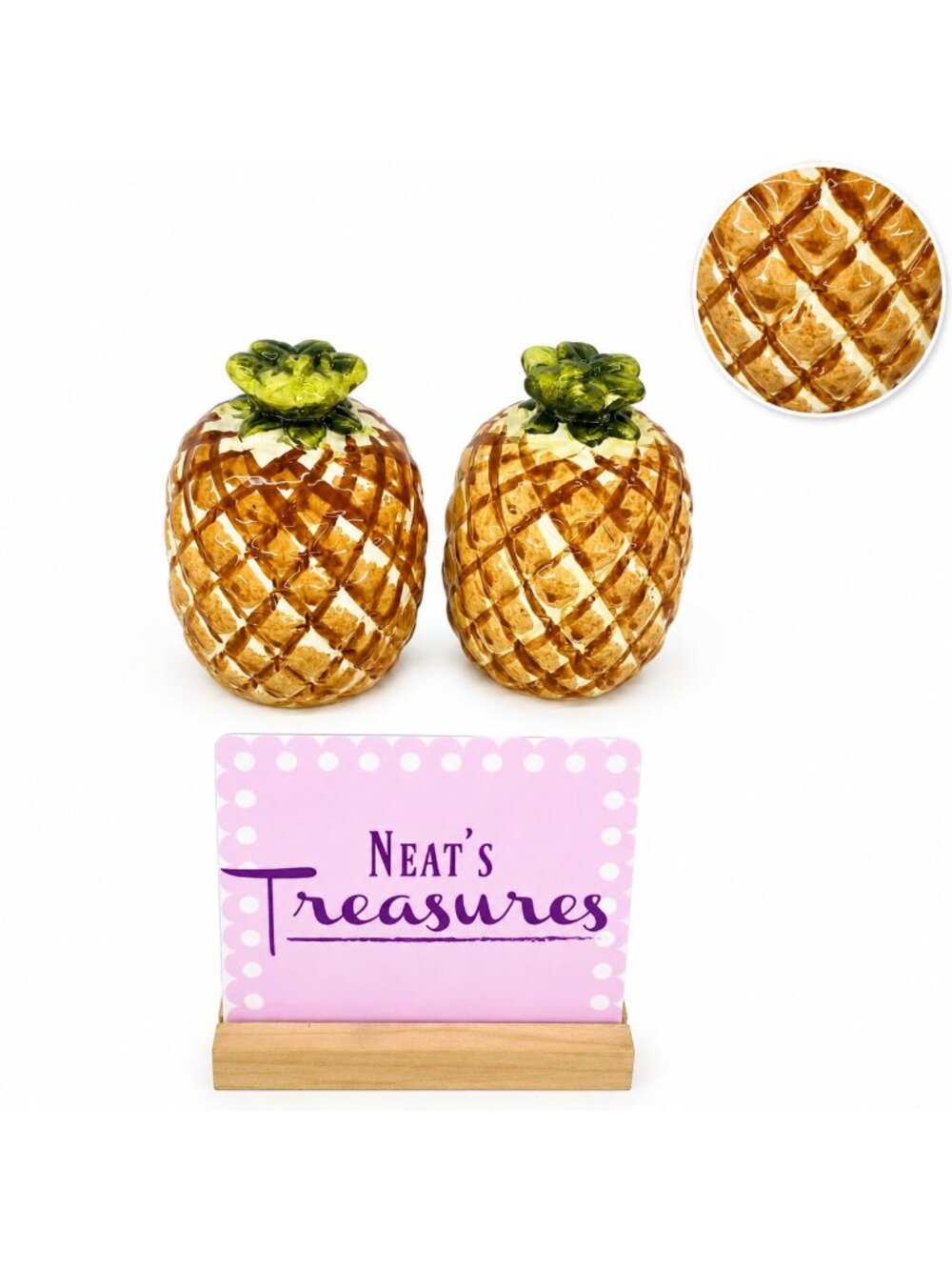 Alco PINEAPPLE Brown Shape Ceramic Topical 3.5" Tall Salt And Pepper Shaker Set